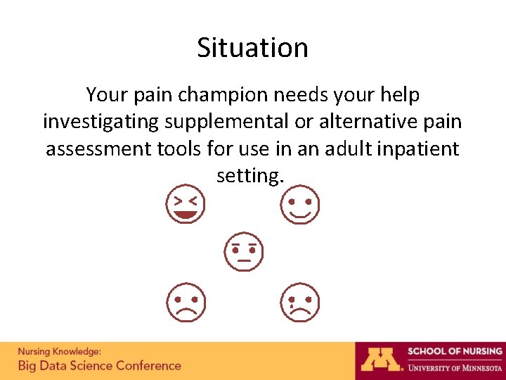 Situation Your pain champion needs your help investigating supplemental or alternative pain assessment tools Situation Your pain champion needs your help investigating supplemental or alternative pain assessment tools