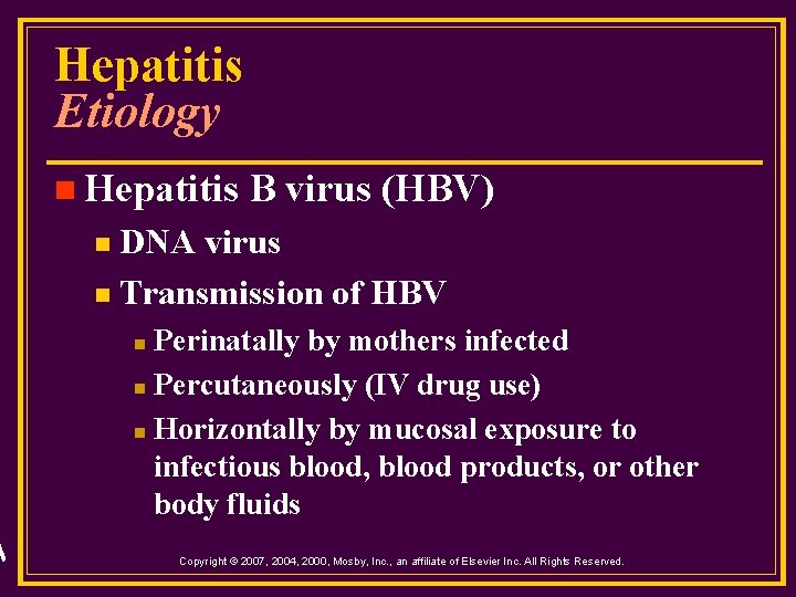 Hepatitis Etiology n Hepatitis B virus (HBV) DNA virus n Transmission of HBV n