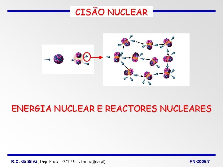 CISÃO NUCLEAR ENERGIA NUCLEAR E REACTORES NUCLEARES R. C. da Silva, Dep. Física, FCT-UNL