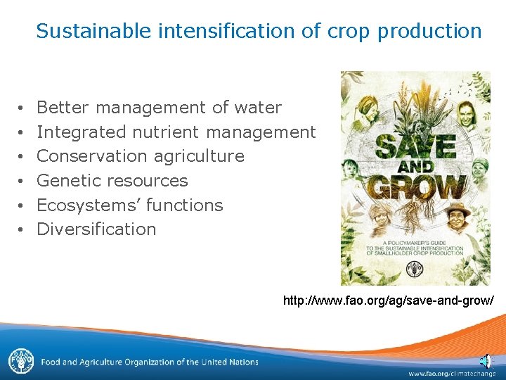 Sustainable intensification of crop production • • • Better management of water Integrated nutrient