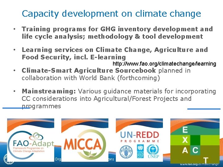 Capacity development on climate change • Training programs for GHG inventory development and life