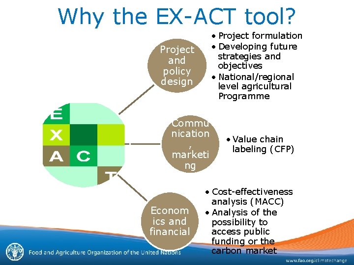 Why the EX-ACT tool? • Project formulation • Developing future strategies and objectives •