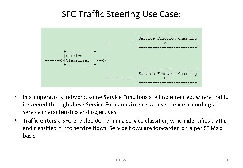 SFC Traffic Steering Use Case: • In an operator's network, some Service Functions are