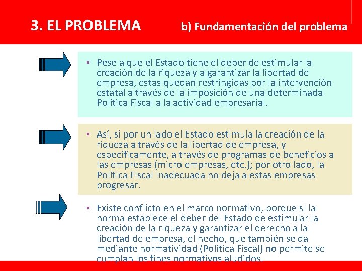 3. EL PROBLEMA b) Fundamentación del problema • Pese a que el Estado tiene