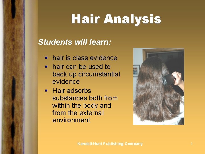 Hair Analysis Students will learn: § hair is class evidence § hair can be
