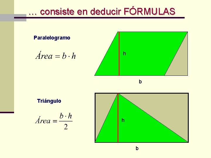 … consiste en deducir FÓRMULAS Paralelogramo h b Triángulo h b 