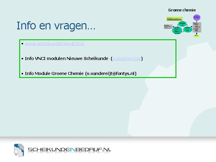 Groene chemie Info en vragen… • www. scheikundeinbedrijf. nl • Info VNCI modulen Nieuwe Groene chemie Info en vragen… • www. scheikundeinbedrijf. nl • Info VNCI modulen Nieuwe