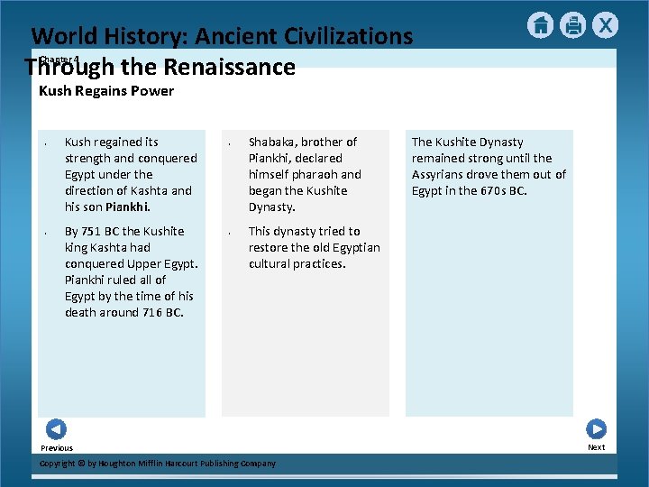 World History: Ancient Civilizations Through the Renaissance Chapter 4 Kush Regains Power • •