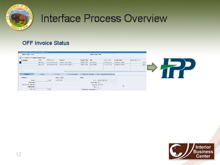 Interface Process Overview OFF Invoice Status 12 