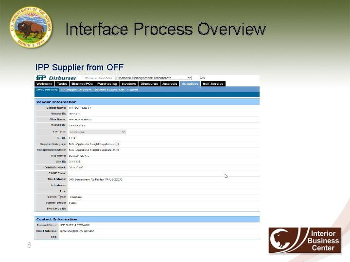 Interface Process Overview IPP Supplier from OFF 8 