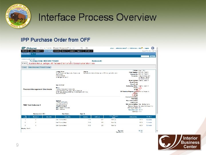 Interface Process Overview IPP Purchase Order from OFF 9 