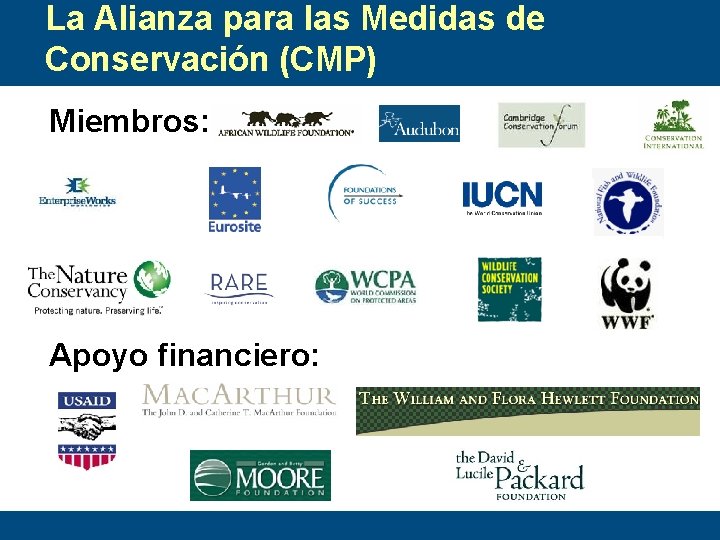 La Alianza para las Medidas de Conservación (CMP) Miembros: Apoyo financiero: 