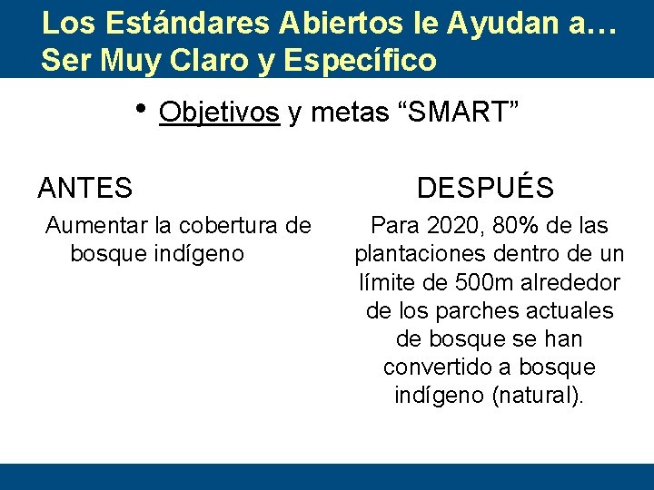 Los Estándares Abiertos le Ayudan a… Ser Muy Claro y Específico • Objetivos y