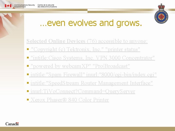 …even evolves and grows. Selected Online Devices (76) accessible to anyone: § "Copyright (c)