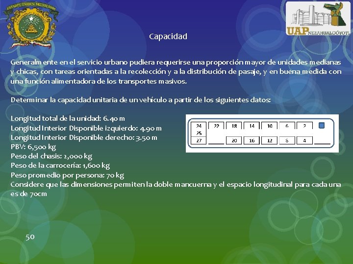 Capacidad Generalmente en el servicio urbano pudiera requerirse una proporción mayor de unidades medianas