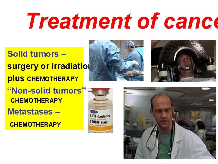 Treatment of cance Solid tumors – surgery or irradiation, plus CHEMOTHERAPY “Non-solid tumors” –