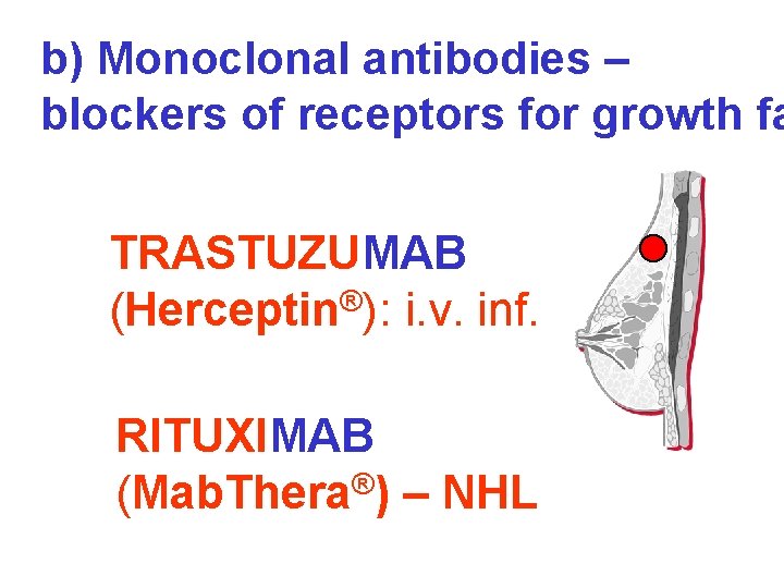 b) Monoclonal antibodies – blockers of receptors for growth fa TRASTUZUMAB (Herceptin®): i. v.