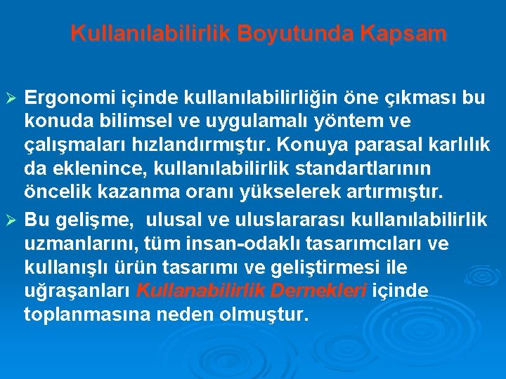 Kullanılabilirlik Boyutunda Kapsam Ergonomi içinde kullanılabilirliğin öne çıkması bu konuda bilimsel ve uygulamalı yöntem