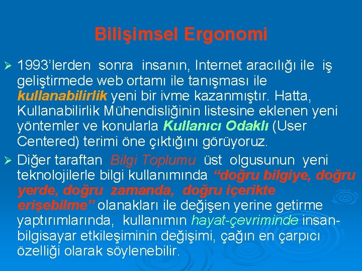 Bilişimsel Ergonomi 1993’lerden sonra insanın, Internet aracılığı ile iş geliştirmede web ortamı ile tanışması
