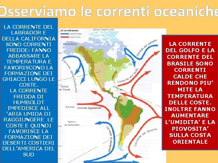 Osserviamo le correnti oceaniche LA CORRENTE DEL LABRADOR E DELLA CALIFORNIA SONO CORRENTI FREDDE: