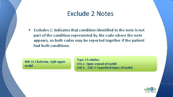 Exclude 2 Notes § Excludes 2: Indicates that condition identified in the note is