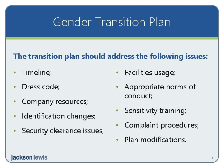 Gender Transition Plan The transition plan should address the following issues: • Timeline; •