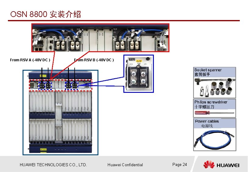 OSN 8800 安装介绍 From RSV A (-48 V DC ) From RSV B (-48