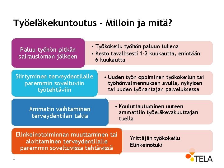 Työeläkekuntoutus – Milloin ja mitä? Paluu työhön pitkän sairausloman jälkeen • Työkokeilu työhön paluun