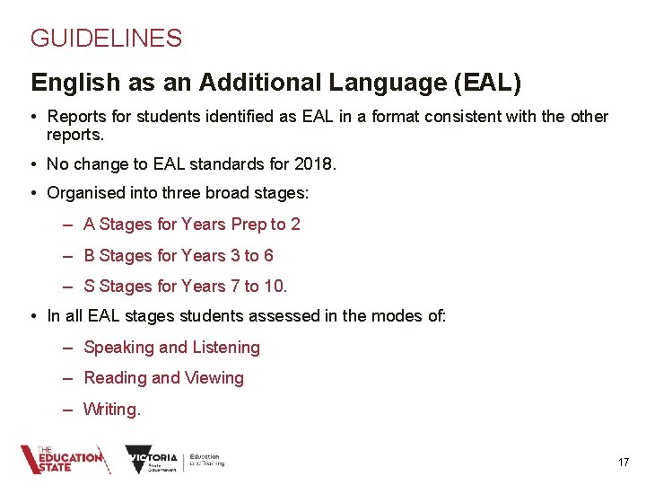 GUIDELINES English as an Additional Language (EAL) • Reports for students identified as EAL