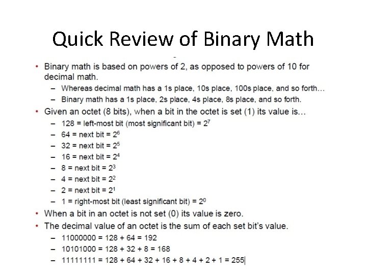 Quick Review of Binary Math 