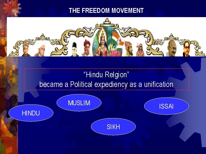 THE FREEDOM MOVEMENT “Hindu Relgion” became a Political expediency as a unification MUSLIM ISSAI