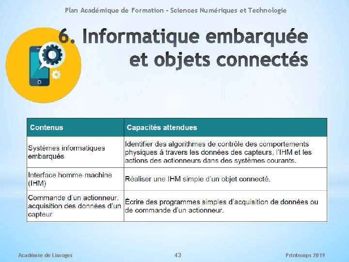 Plan Académique de Formation - Sciences Numériques et Technologie Académie de Limoges 43 Printemps