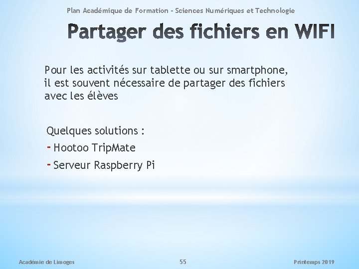 Plan Académique de Formation - Sciences Numériques et Technologie Pour les activités sur tablette
