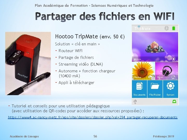 Plan Académique de Formation - Sciences Numériques et Technologie Hootoo Trip. Mate (env. 50