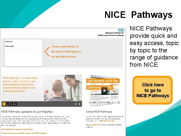 NICE Pathways provide quick and easy access, topic by topic to the range of