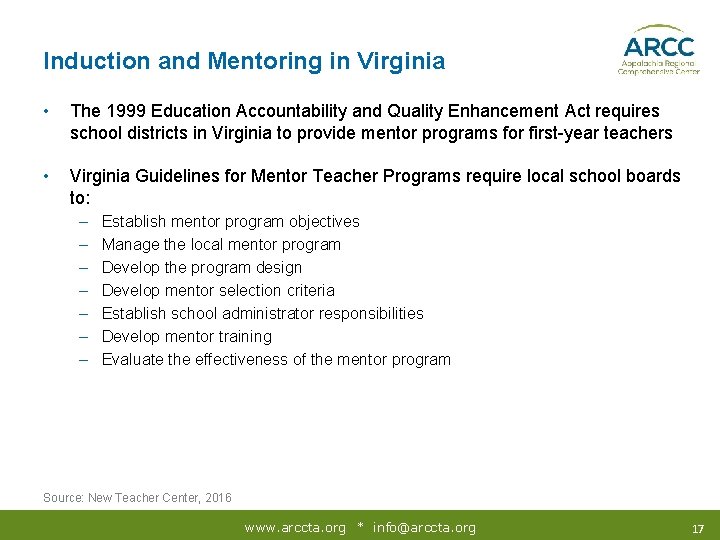 Induction and Mentoring in Virginia • The 1999 Education Accountability and Quality Enhancement Act