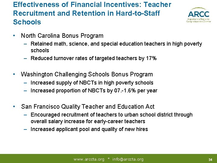 Effectiveness of Financial Incentives: Teacher Recruitment and Retention in Hard-to-Staff Schools • North Carolina