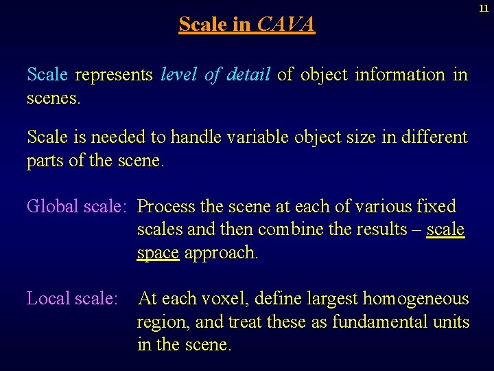 Scale in CAVA Scale represents level of detail of object information in scenes. Scale