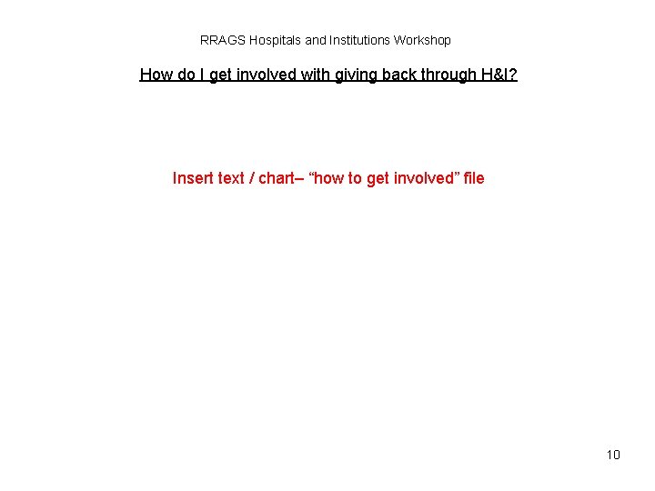 RRAGS Hospitals and Institutions Workshop How do I get involved with giving back through
