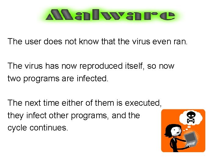 The user does not know that the virus even ran. The virus has now