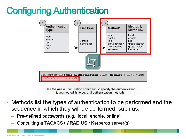  • Methods list the types of authentication to be performed and the sequence