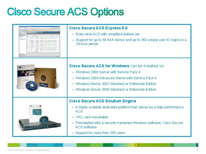 Cisco Secure ACS Express 5. 0 – Entry-level ACS with simplified feature set –