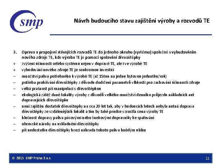 Návrh budoucího stavu zajištění výroby a rozvodů TE 3. + + – – –