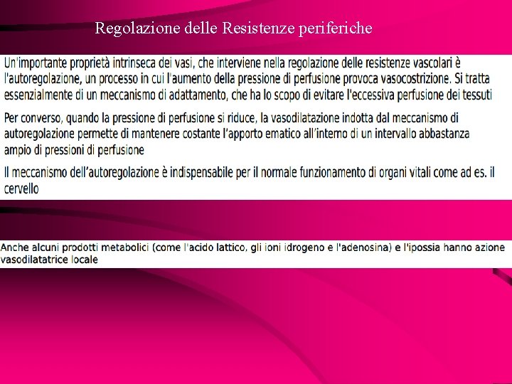 Regolazione delle Resistenze periferiche 