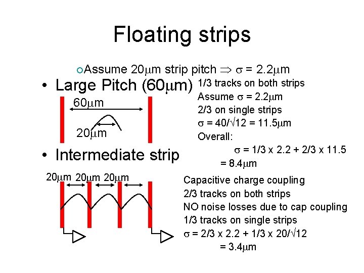 Floating strips ¡Assume 20 mm strip pitch s = 2. 2 mm • Large