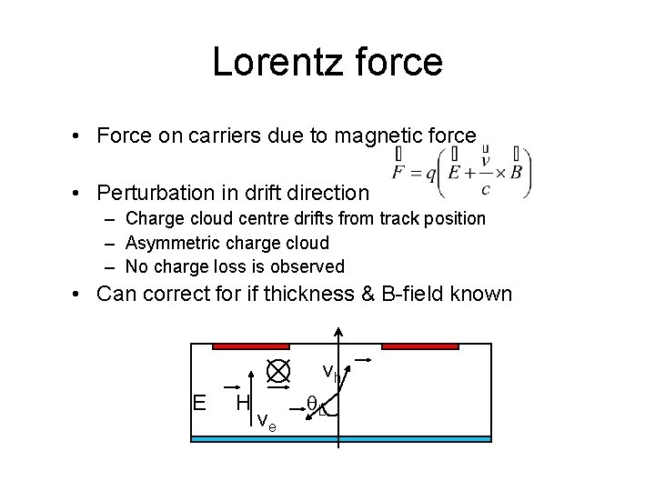 Lorentz force • Force on carriers due to magnetic force • Perturbation in drift