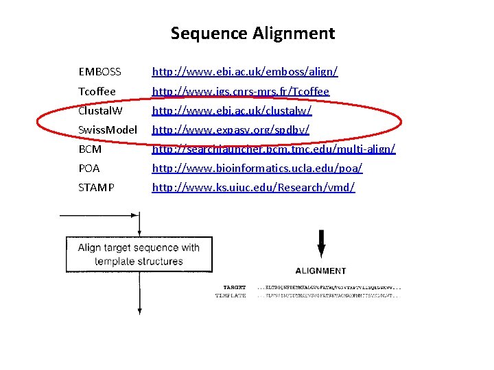 Sequence Alignment EMBOSS http: //www. ebi. ac. uk/emboss/align/ Tcoffee http: //www. igs. cnrs-mrs. fr/Tcoffee