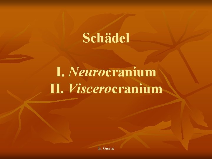 Schädel I. Neurocranium II. Viscerocranium B. Gerics 