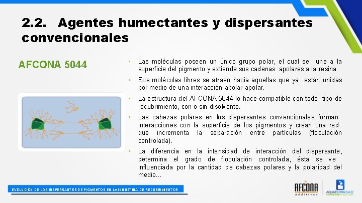 2. 2. Agentes humectantes y dispersantes convencionales AFCONA 5044 • Las moléculas poseen un