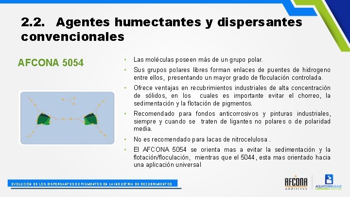 2. 2. Agentes humectantes y dispersantes convencionales AFCONA 5054 • Las moléculas poseen más